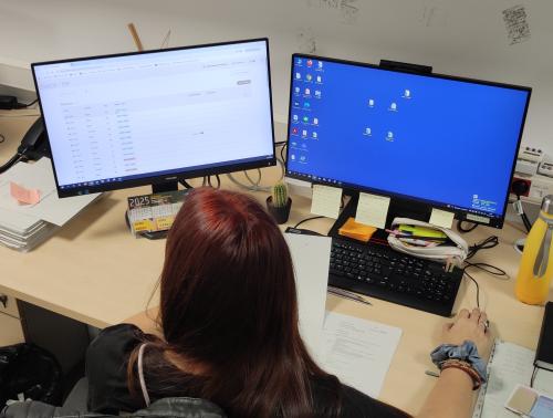 chica frente a dos pantallas